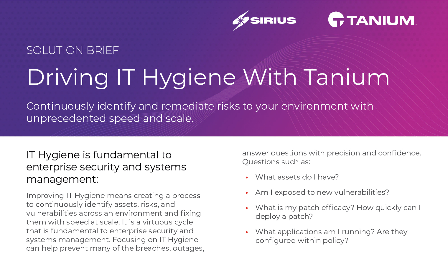 Solution Brief: Driving IT Hygiene With Tanium